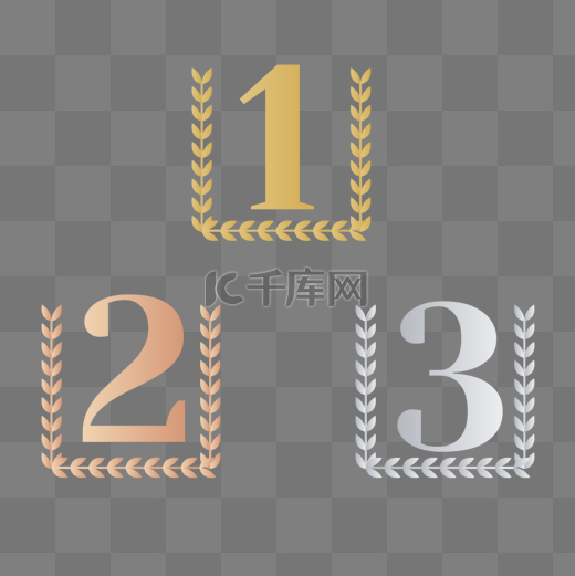 奖设置的矢量数字1 2 3一二三在黑色插图上孤立的现实的金银青铜桂冠和红丝带竞争游戏概念图片