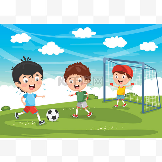 孩子踢足球的矢量插图图片