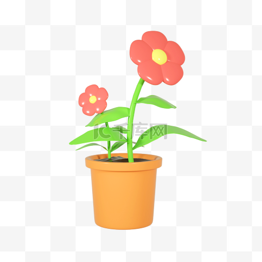 3D立体植物盆栽小花C4D花朵图片