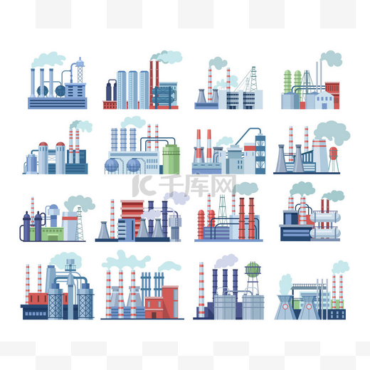 工业厂房设置。有管道、电站、火力发电厂、不同制造厂、仓库、有储油罐的工厂、气体载体的工业建筑物图片