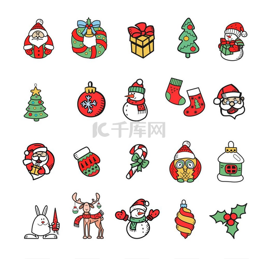 圣诞人物集隔离在白色背景上的矢量元素用于圣诞和新年贺卡图片