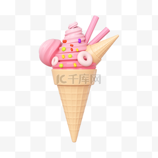 3DC4D立体粉色冰淇淋图片