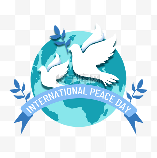 蓝色飘带国际和平日两只白鸽图片
