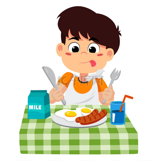 孩子吃早餐可以影响成长的儿童much.vector 和插图.图片