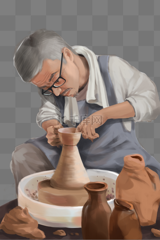 中国非遗文化制陶技艺写实人物PNG素材图片