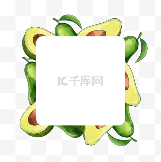 水彩牛油果水果方形几何边框图片