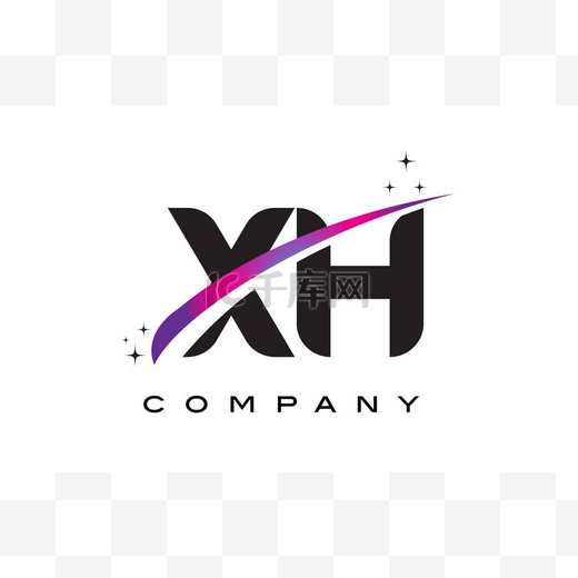 与紫色洋红色 Xh X H 黑色字母标志设计旋风图片