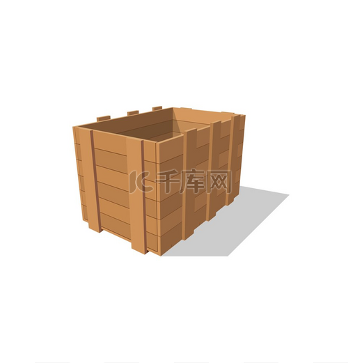 阴影隔离的配送和运输集装箱矢量木箱运输包装或箱子空木箱运输集装箱模型图片