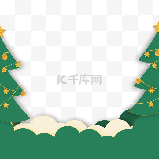 圣诞节圣诞树闪灯立体剪纸风边框图片