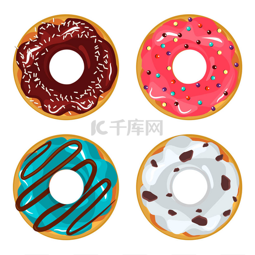 Collection of glazed colored donuts vector.图片