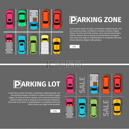 停车场和区域俯视图城市停车矢量网络横幅扁平风格停车位不足拥挤的停车场里有大量的汽车城市基础设施和汽车繁荣停车场和停车区图片