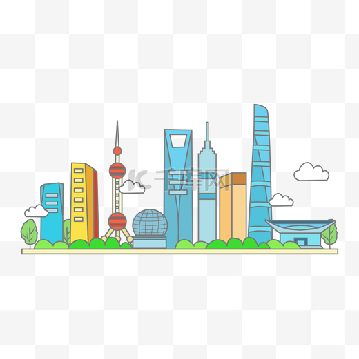 线描城市上海城市建筑图片