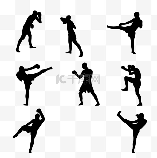 奥林匹克跆泰拳格斗运动黑色剪影图片