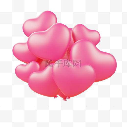 3D爱心建模立体桃心粉红色爱心气球图片