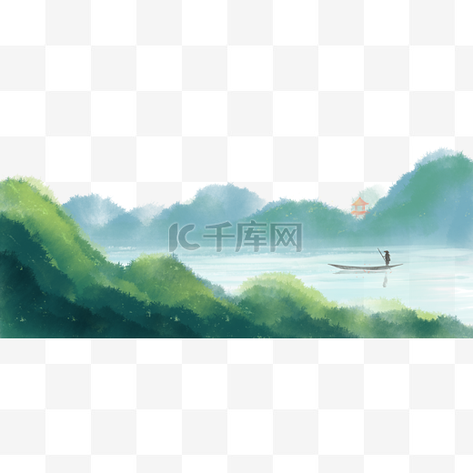 水墨中国风古风水彩山水风景图片