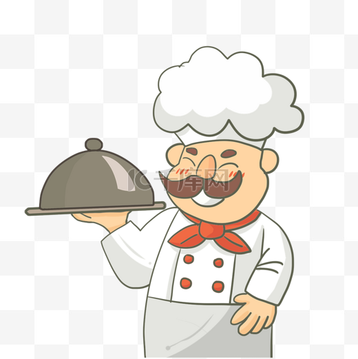 厨师手端盘子烹饪卡通图片