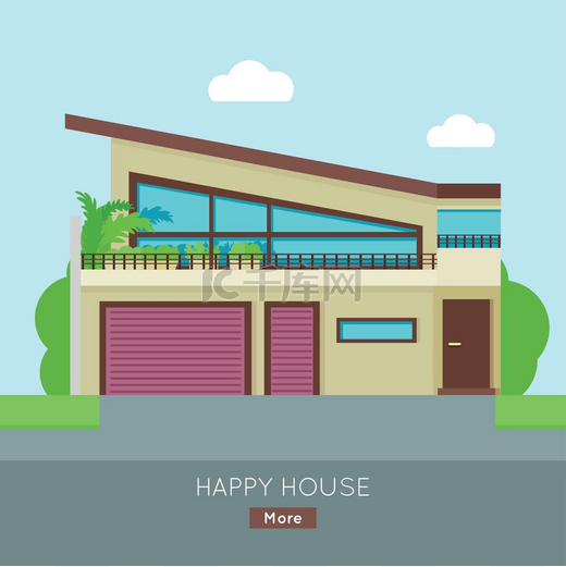 Happy House with Terrace Banner Poster Template.. Happy house with Terrace 横幅海报模板。图片