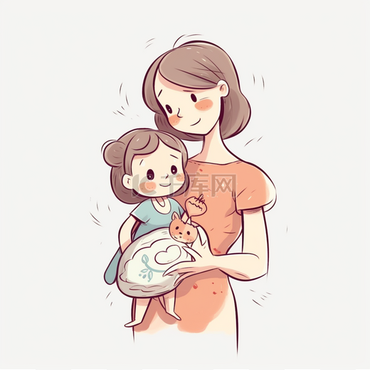 手绘母亲节妈妈抱女儿图片