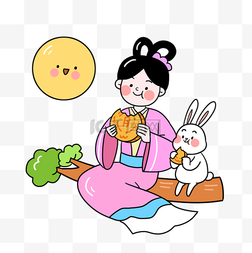 中秋中秋节赏月吃月饼嫦娥玉兔图片