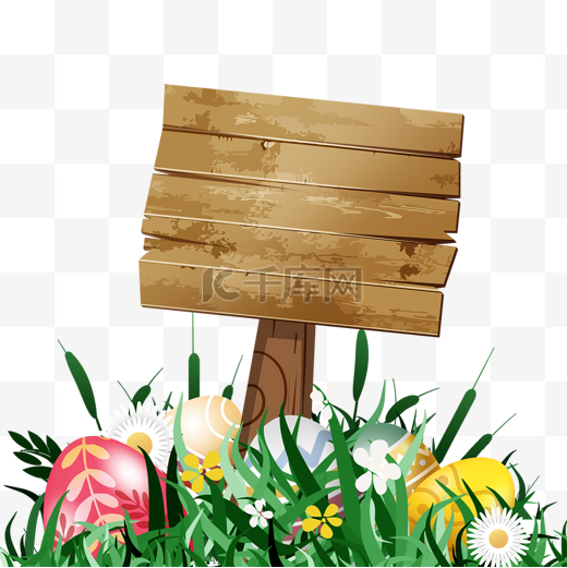 3d复活节草地彩蛋木质路牌图片
