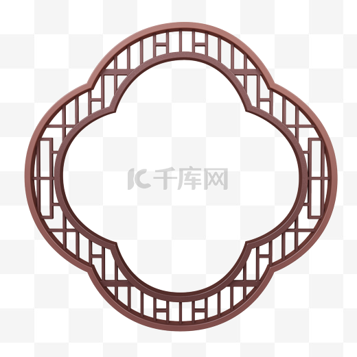 C4D立体中国古风雕花门窗梅花边框图片