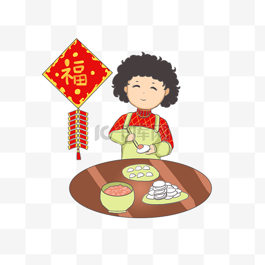 新年春节节日包饺子的妈妈习俗图片