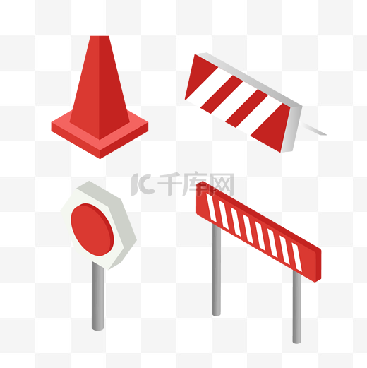 2.5D指示牌路标红色路障图片