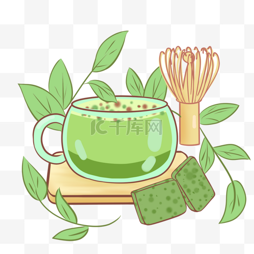 简约绿色抹茶饮品饼干图片