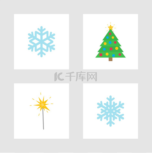 圣诞节假期冬季符号孤立的图标矢量雪花饰品孟加拉灯标志和用玩具小玩意花环装饰的松树圣诞节假期冬季符号独立图标图片