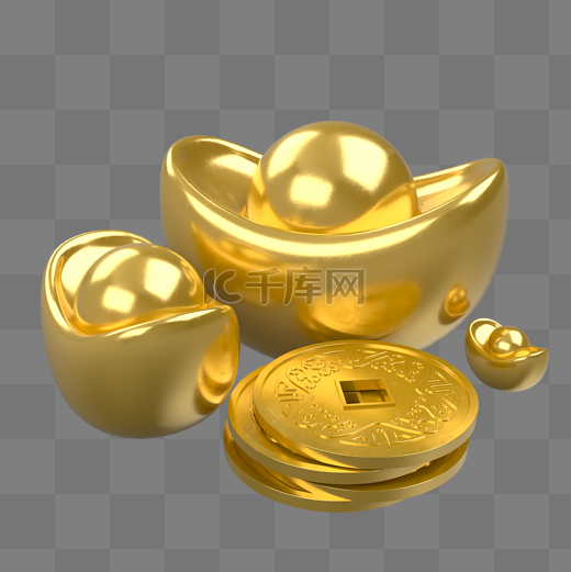 C4D立体3D新年金币大元宝图片