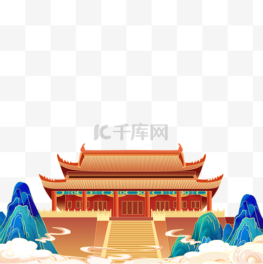 大气中国风国潮山峰建筑风景图片