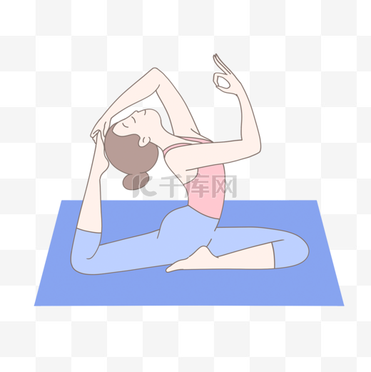 瑜伽运动女生蓝色卡通绘画图片