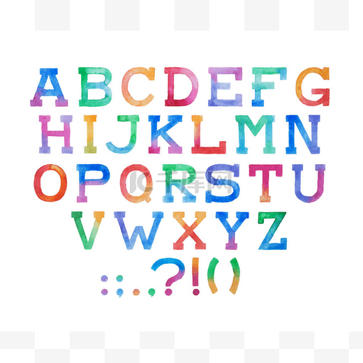 多彩的水彩画水彩画字体类型手写手绘 abc 字母图片