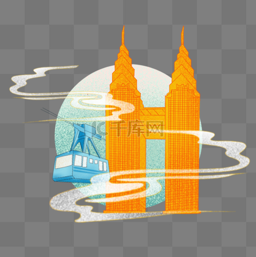 扁平噪点城市地标建筑重庆国潮国风旅游地标图片