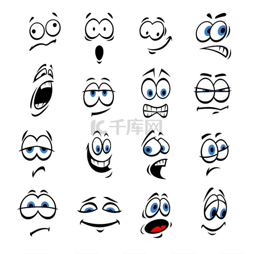 卡通眼睛与面部表情和情绪。图片