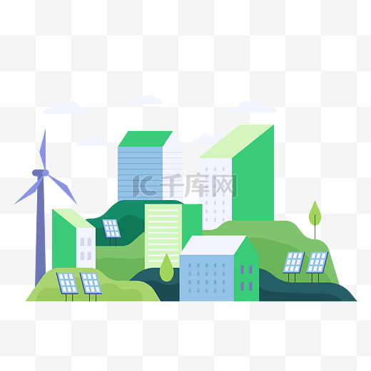 绿色低碳环保环境保护扁平绿色城市太阳能新能源图片