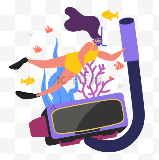 游泳人物紫色潜水镜图片