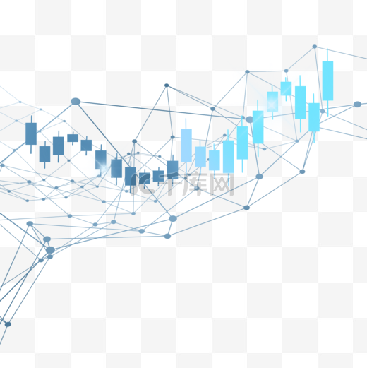 股票k线图上升趋势商业投资蓝色几何线条蜡烛图图片