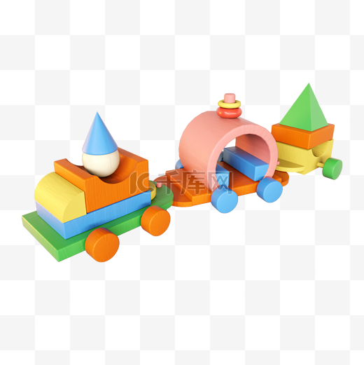 3D立体儿童节马卡龙色积木小火车玩具图片