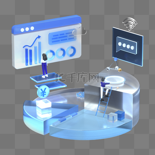 3D网络共享经济科技感场景商务办公图片