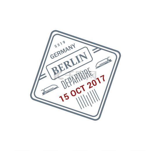 柏林铁路离境签证关于德国离境的国际印章列车和数据标志隔离矢量前往德国柏林的离境签证图片