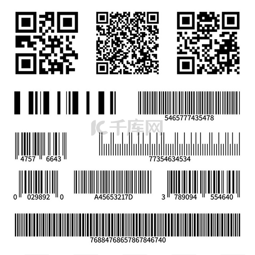 条形码超市扫描条码条和二维码工业条码价格黑色标签逼真隔离矢量集条形码超市扫描码条和二维码工业条形码价格标签隔离矢量集图片