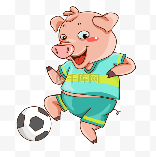 卡通小猪踢足球运动形象图片