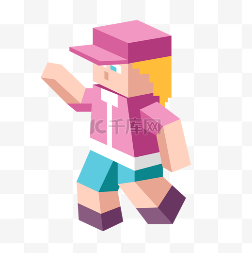 粉色3d帽子卡通积木人物形象图片
