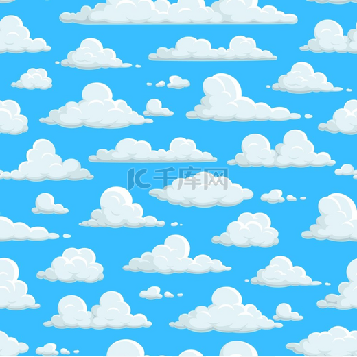 云天无缝图案云朵背景壁纸抽象的蓝天背景上的云朵图案蓬松的卡通平坦的云景晴朗的天气复活节的天堂和孩子的装饰云天无缝图案云朵背景图片