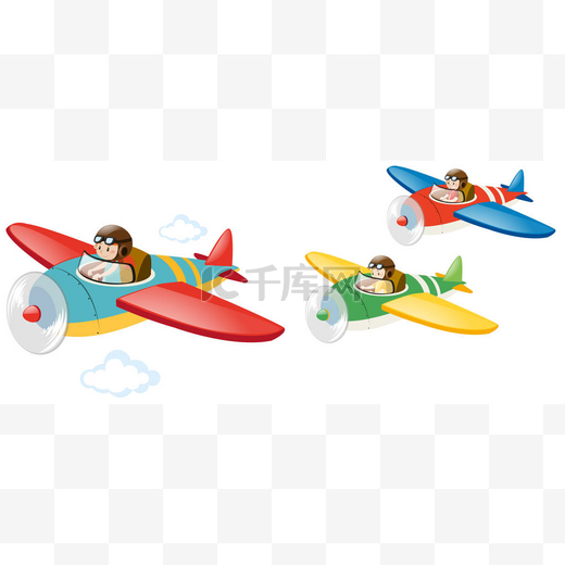 飞行的喷气式飞机的三个孩子图片