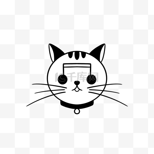 乐符墨镜小猫黑白色头像图片