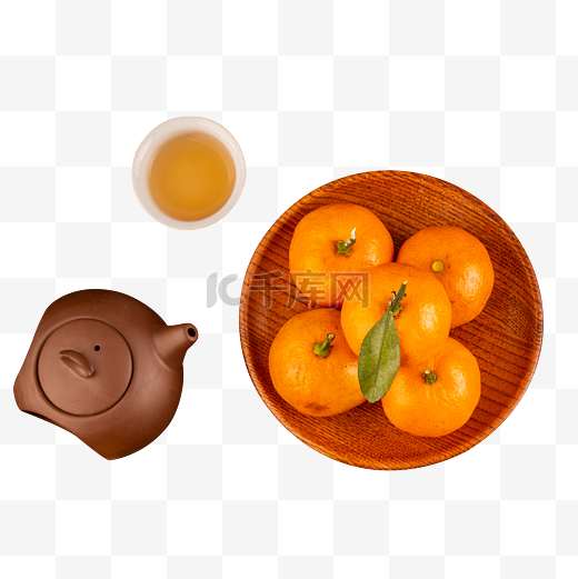 新年春节年货橘子水果茶壶茶杯图片