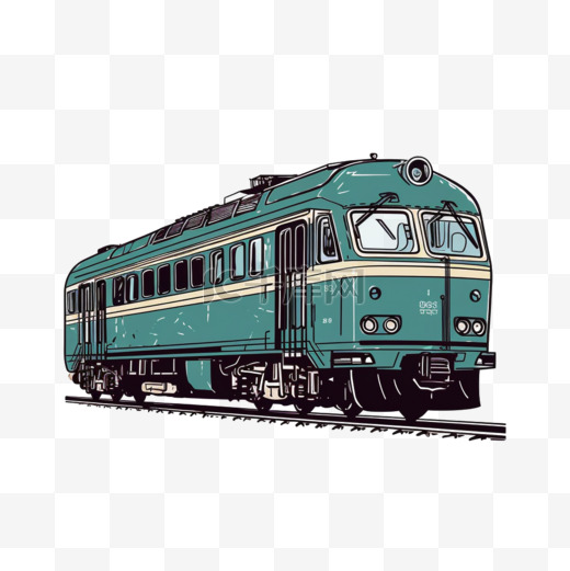 手绘插画风免抠元素绿皮火车图片