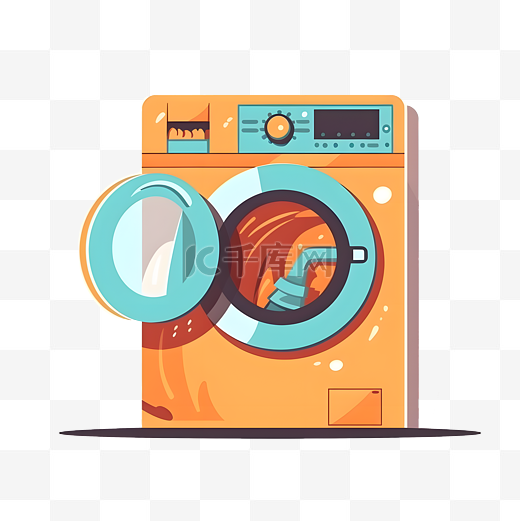卡通扁平风橙色滚筒洗衣机电器图片